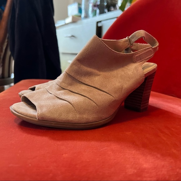 Naturalized Suede Open Toe Mules, Thick Heel - Picture 3 of 11